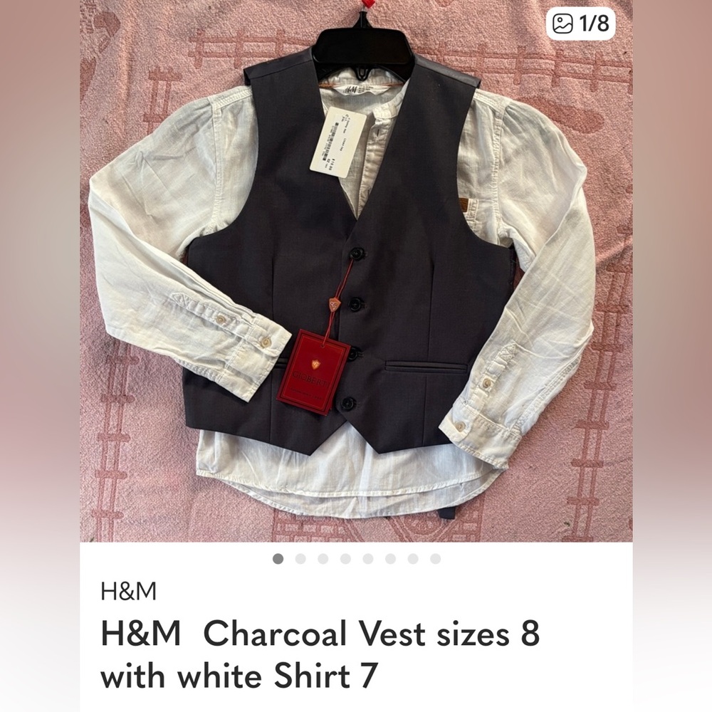 H&M Dark Gray Vest with Ivory Shirt sizes  7 n 8